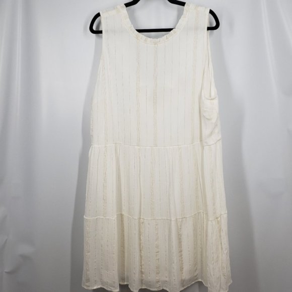 2X Andree by Unit White Sleeveless Dress Summer Tier Metallic Prairie - Picture 3 of 10